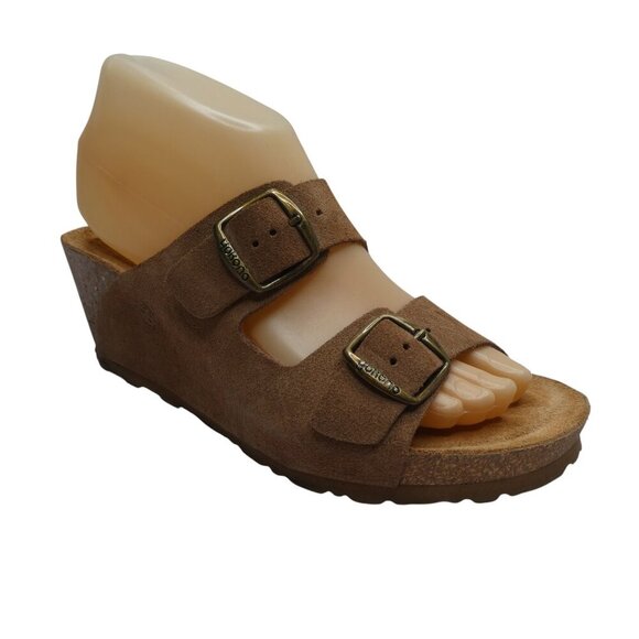 Yokono Brown Suede Open Toe Wedge Heel Slide Sandals Womens 7.5 - Picture 1 of 13